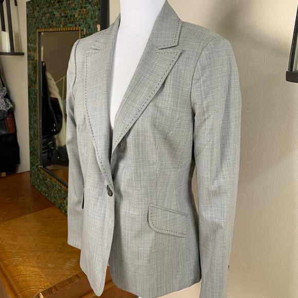 Classiques Entier Size 6 Wool Blend Stitched Blazer Jacket Gray Office Career - Picture 2 of 10